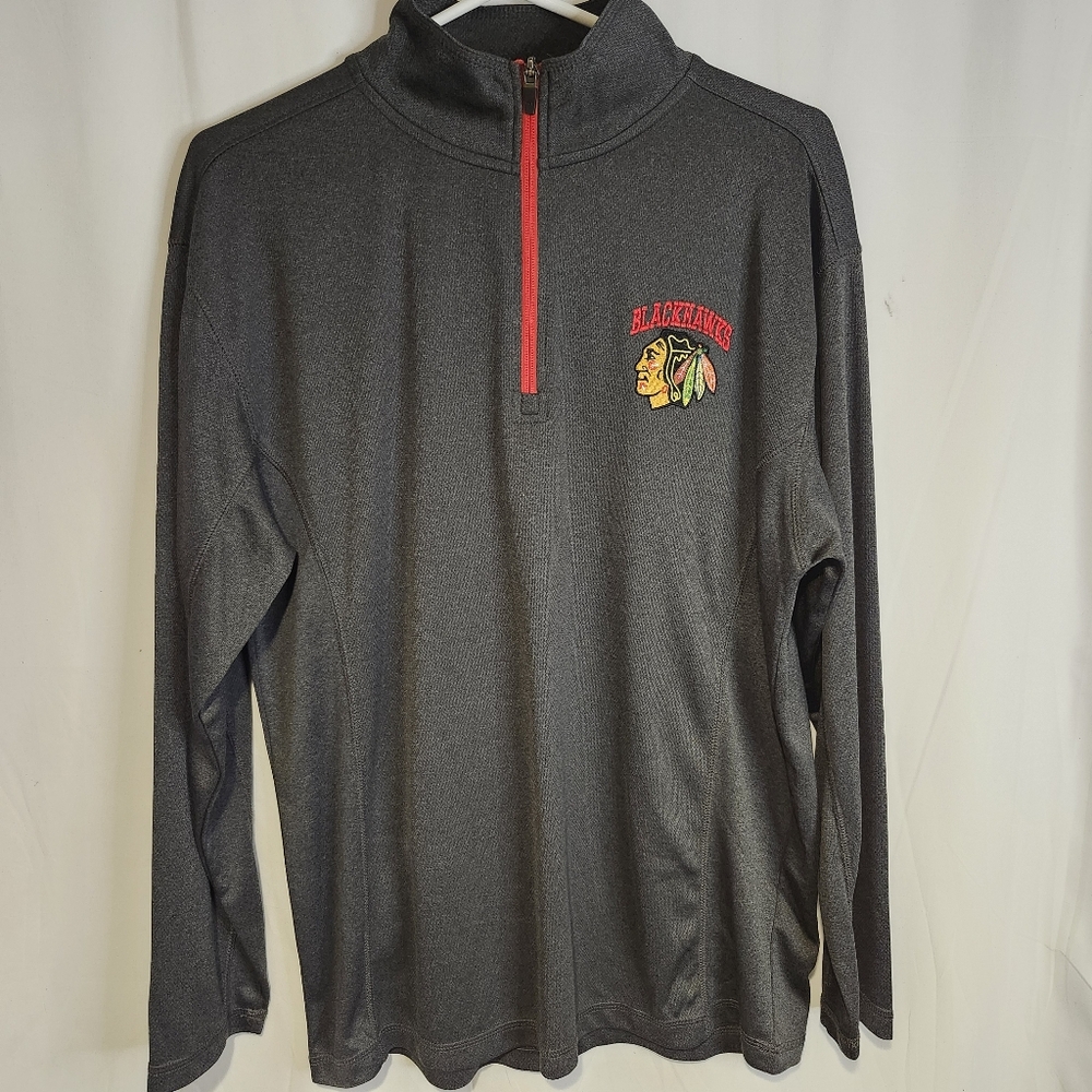 Chicago Blackhawks NHL 1/4 Zip Pullover Hockey Size Medium Gray Red Shirt